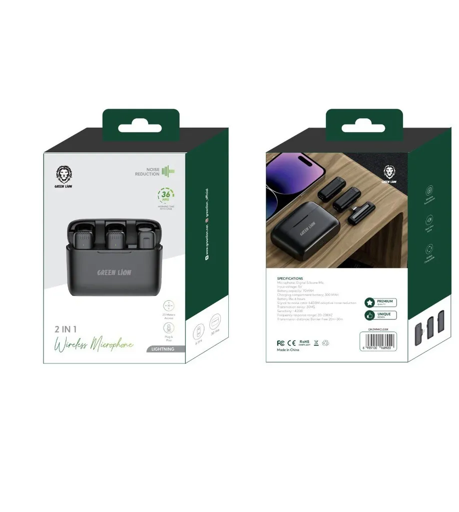 بررسی میکروفون بی سیم Type C گرین لاین Green Lion 2 in 1 Wireless Microphone دارای ۲ فرستنده